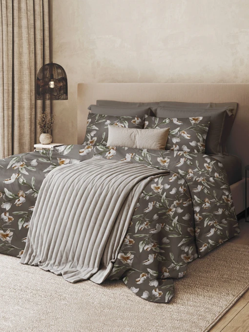 Пододеяльник "Весенний цвет" из натурального сатина MBM HOME модель BL-DC-05/06 GRAY/PRINT Фото