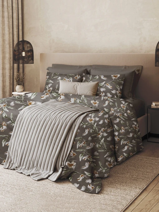 Простынь "Весенний цвет" из натурального сатина MBM HOME модель BL-FS-05/06 GRAY Фото