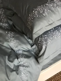 Наволочка сіро-блакитна з вишитими гілками Cozy модель 8003528 Фото