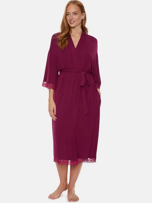 Одежда для дома и сна Pretty You London Bamboo Lace модель Bamboo-Lace-Kimono-Bordeaux Фото