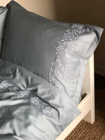 Підковдра сіро-блакитна з вишитими гілками Cozy модель 8009301 Фото
