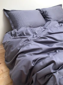 Підковдра темно-сіра з вишитими білими зірками Cozy модель 8009416 Фото