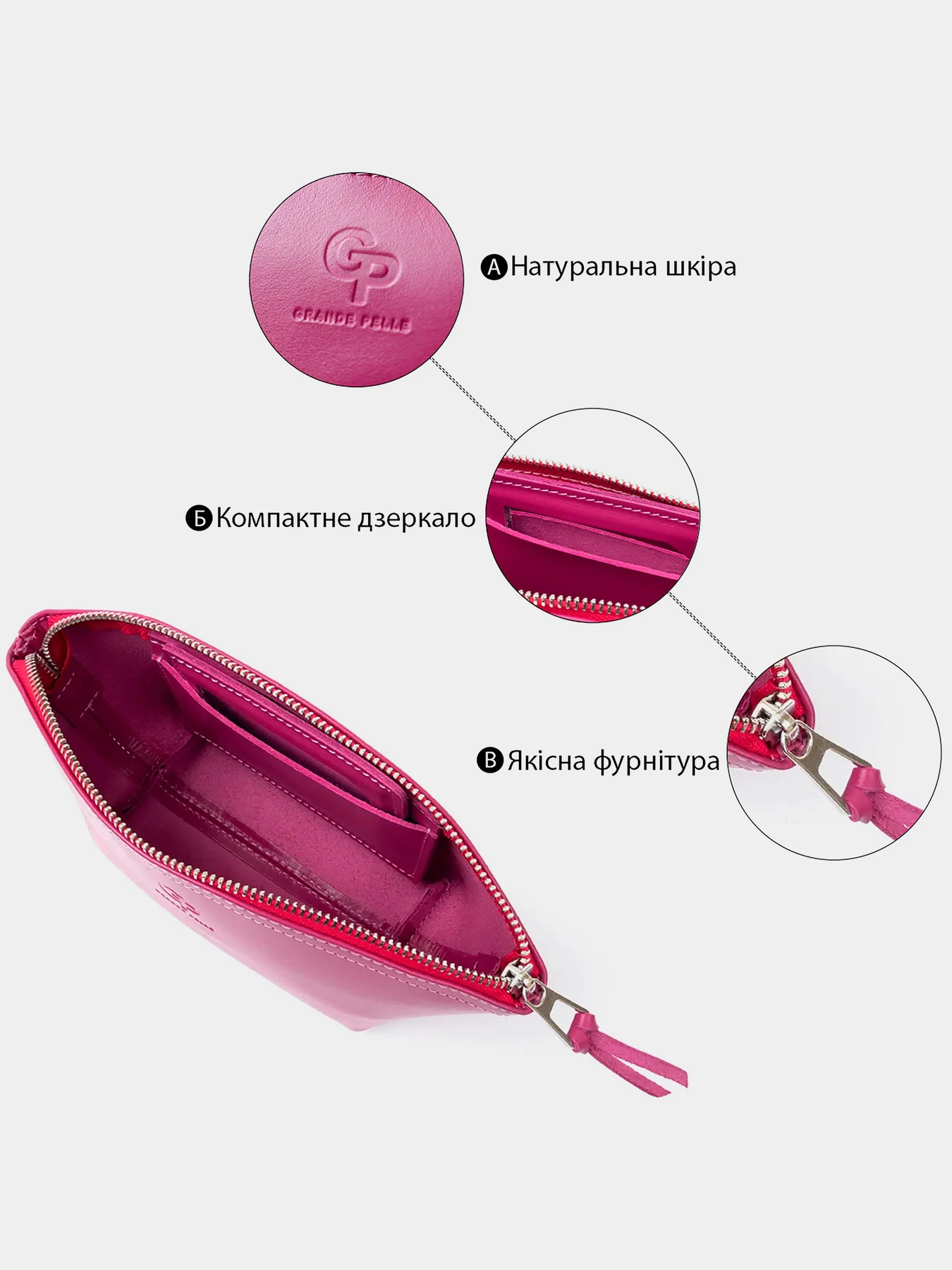 Женская косметичка из кожи Amelin GRANDE PELLE Фуксия Grande Pelle модель bag24_11301 Женская косметичка из кожи Amelin GRANDE PELLE Фуксия Grande Pelle модель bag24_11301 Фото
