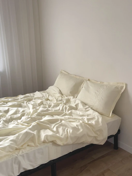 Комплект постільної білизни шампань з вишитими гілками Cozy модель 12042384 Фото