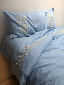 Підковдра небесно-блакитна з вишитими золотими колосками Cozy модель 10494075 Фото