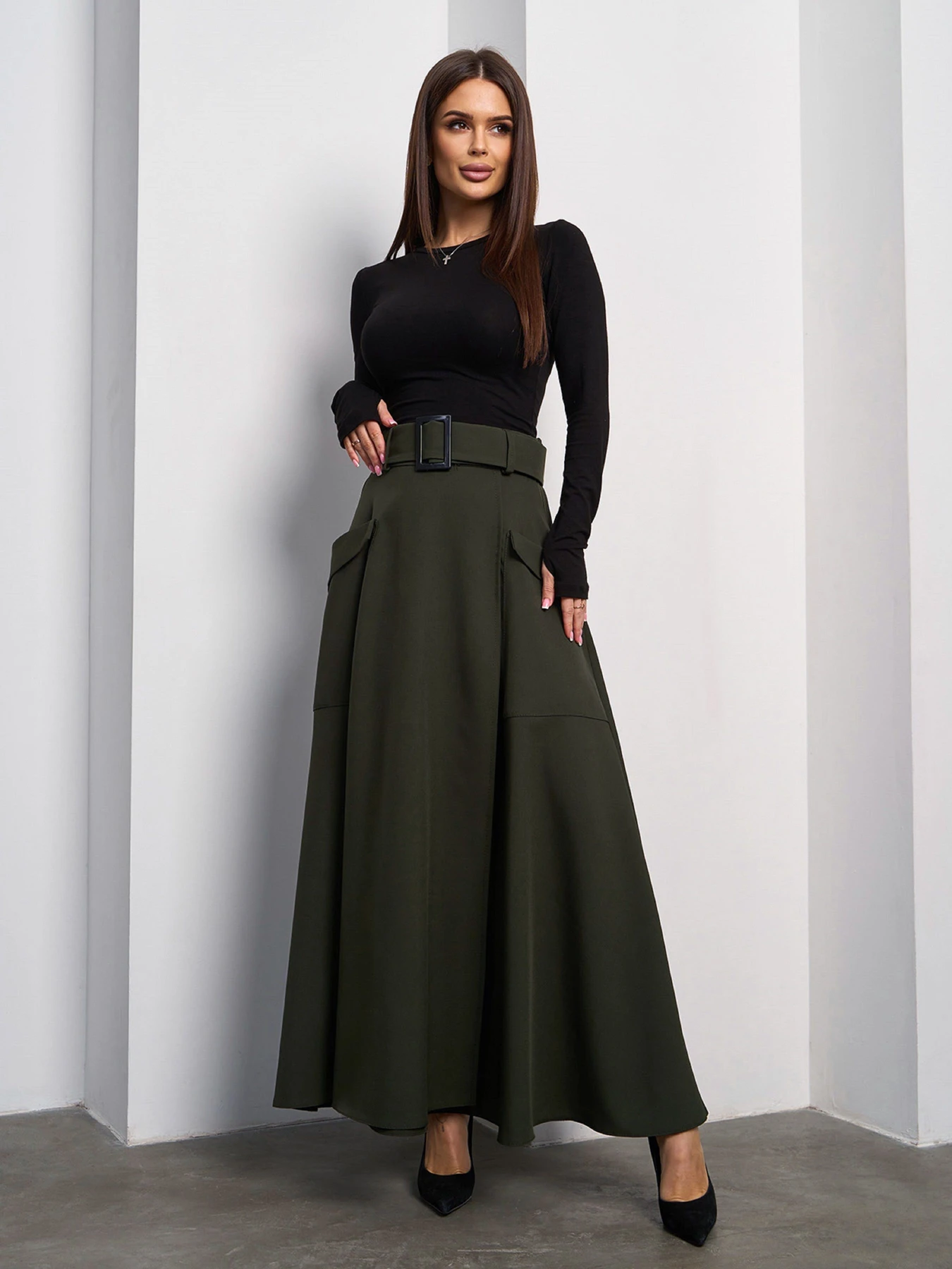 Юбки ISSA Plus модель 14837_хаки Фото