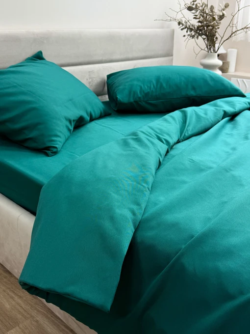 Комплект постельного белья Dark Green изумрудного цвета Ecotton модель 24552 Фото