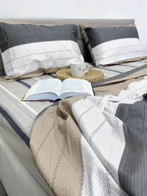 Комплект постільної білизни из сатина в полоску сірий та молочний Ecotton модель 22251-20004 Фото