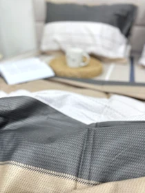 Комплект постільної білизни из сатина в полоску сірий та молочний Ecotton модель 22251-20004 Фото