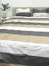 Комплект постільної білизни из сатина в полоску сірий та молочний Ecotton модель 22251-20004 Фото