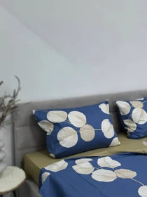 Комплект постільної білизни Листя на синьому синій двосторонній Ecotton модель 23712-21210 Фото