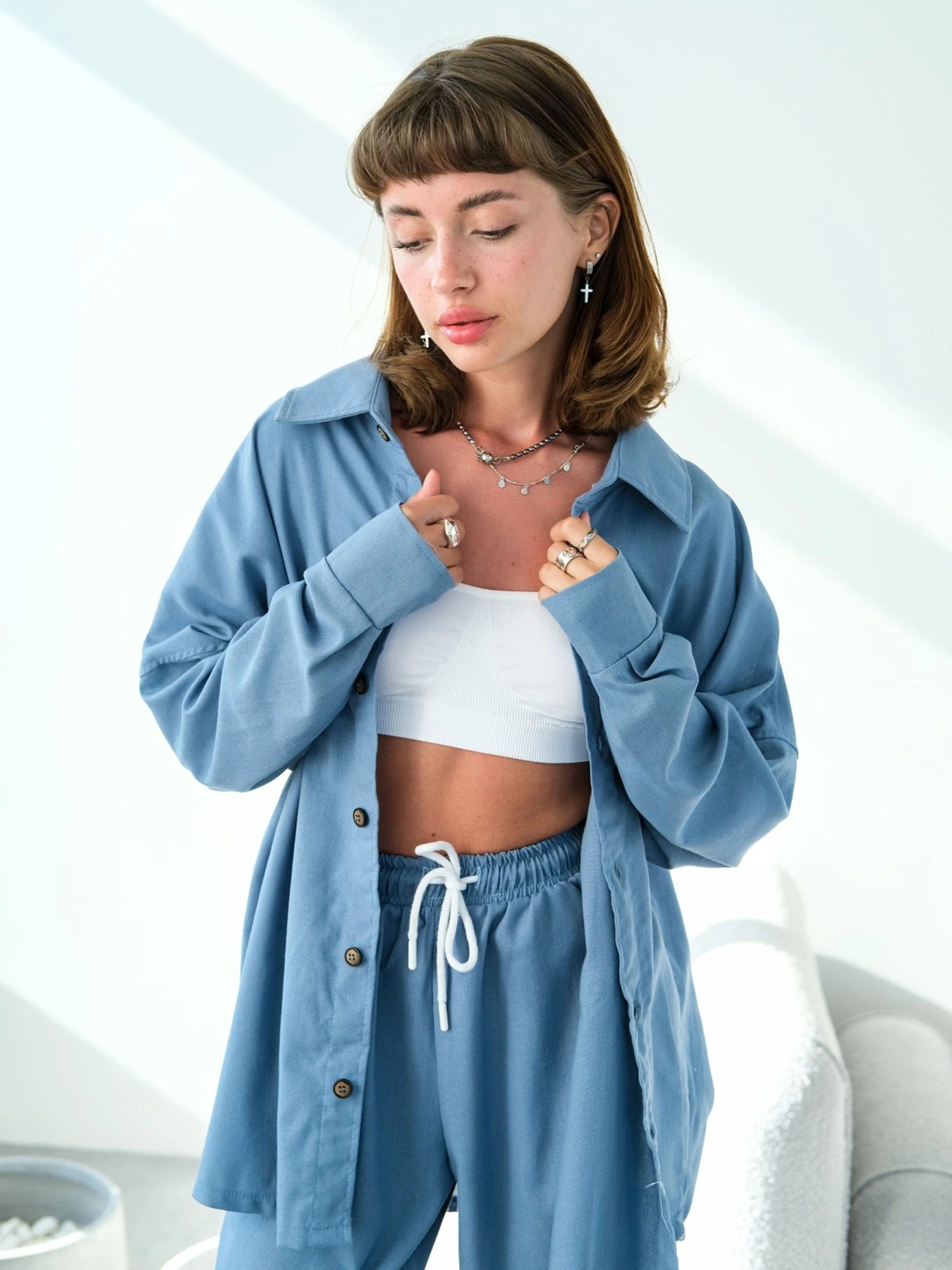 Сорочки IJ модель ij-sorochka-linen-blue Сорочки IJ модель ij-sorochka-linen-blue Фото