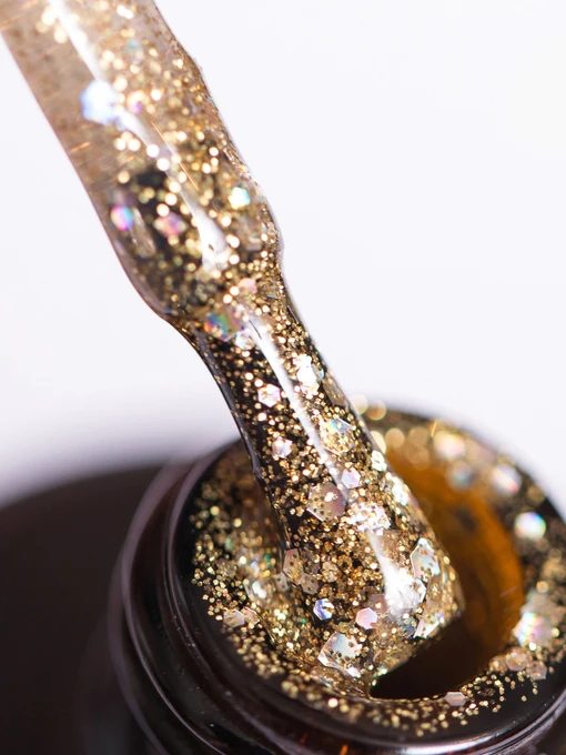 Гель-лак GLOSS Shine 409, золотистий з голографічними блискітками GLOSS COMPANY Shine, золотий фото 2
