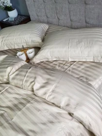 Комплект Постільної Білизни Страйп Сатин Champagne Vital Textile модель SP1.5-2 Фото