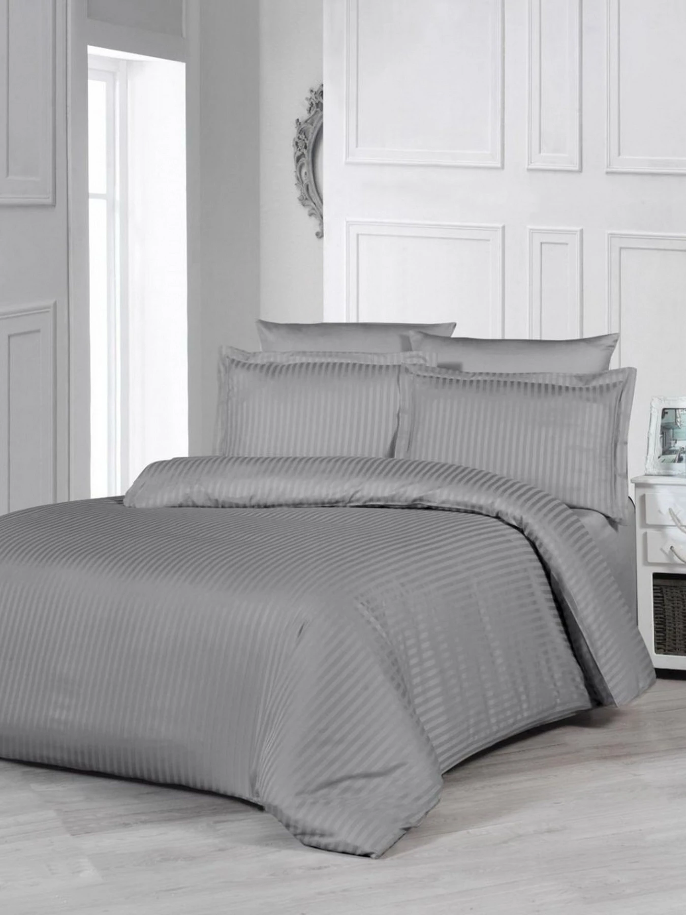 Комплект Постельного белья Страйп Сатин Grey Vital Textile модель SP1.5-10 Комплект Постельного белья Страйп Сатин Grey Vital Textile модель SP1.5-10 Фото