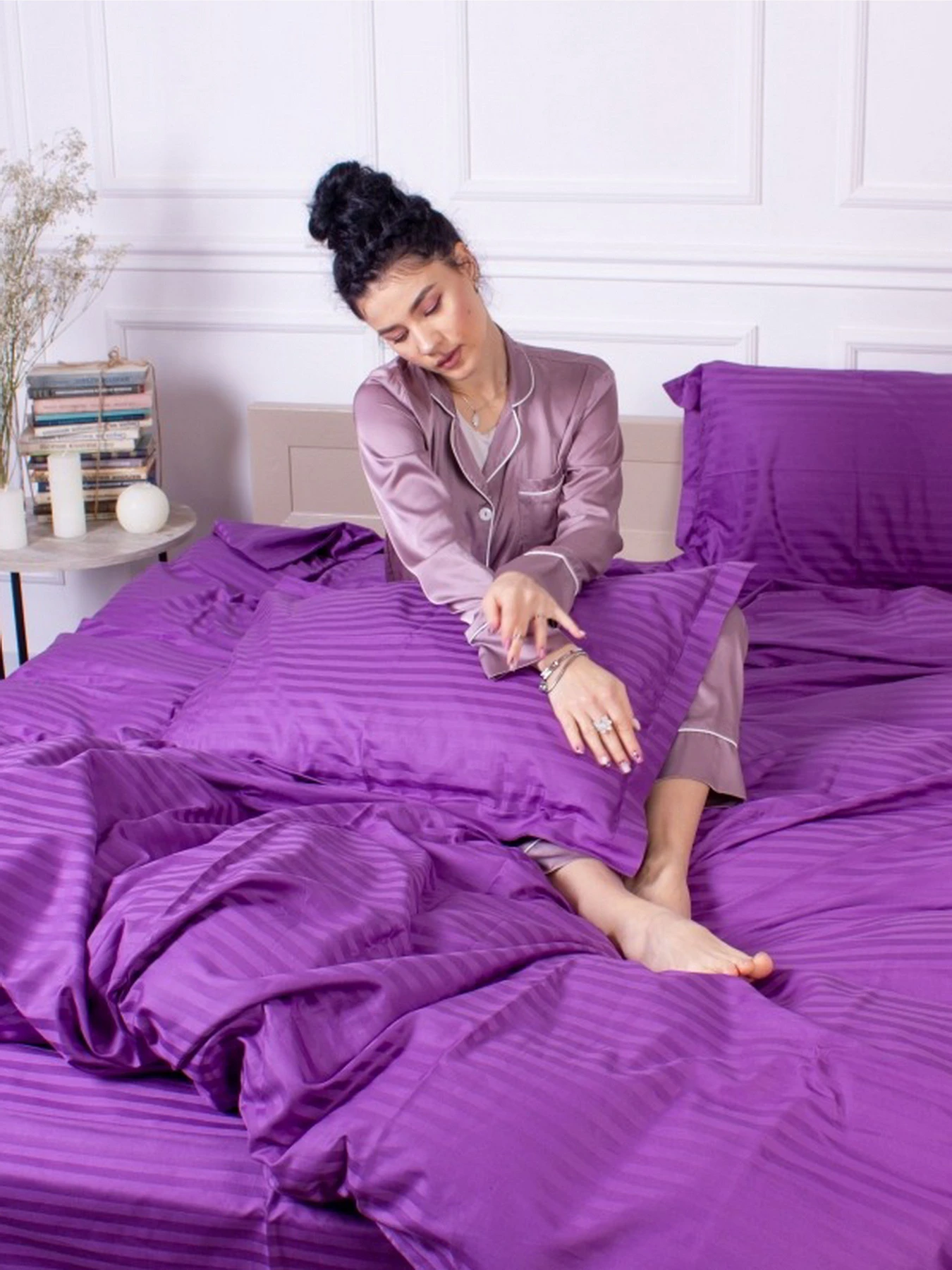 Комплект Постільної Білизни Страйп Сатин Dark Violet Vital Textile модель SP1.5-11 Комплект Постільної Білизни Страйп Сатин Dark Violet Vital Textile модель SP1.5-11 Фото