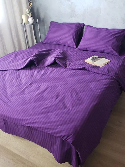 Комплект Постельного белья Страйп Сатин Dark Violet Vital Textile модель SP1.5-11 Фото