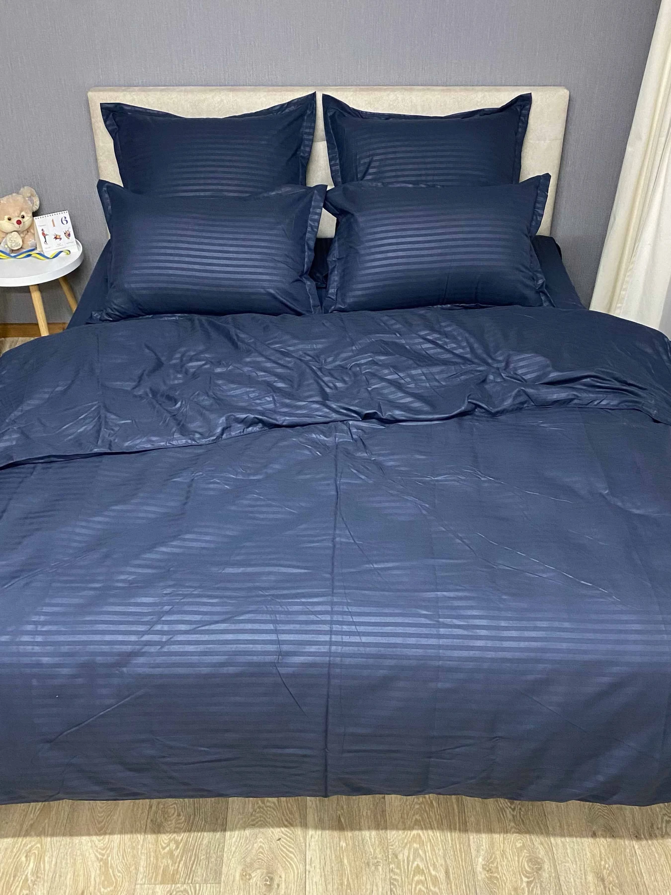 Комплект Постільної Білизни Страйп Сатин Dark Blue Vital Textile модель SP1.5-13 Комплект Постільної Білизни Страйп Сатин Dark Blue Vital Textile модель SP1.5-13 Фото