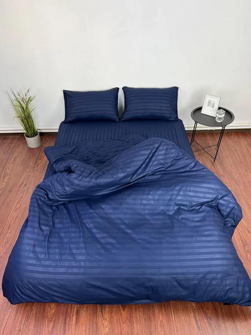 Комплект Постельного белья Страйп Сатин Dark Blue Vital Textile модель SP1.5-13 Фото