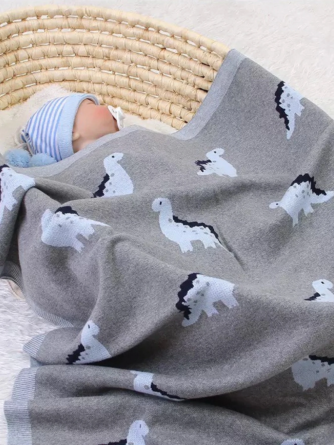 Плед Детский Хлопок Вязаный Серый Динозаврики Lovely Svi  модель 101376379 Фото