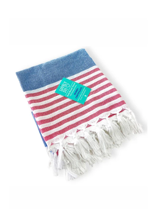 Полотенце пештемаль хлопковое для ванной, отелей, SPA, саун, бани - XХL Blue/Red Stripes Lovely Svi  модель 1032025 Фото