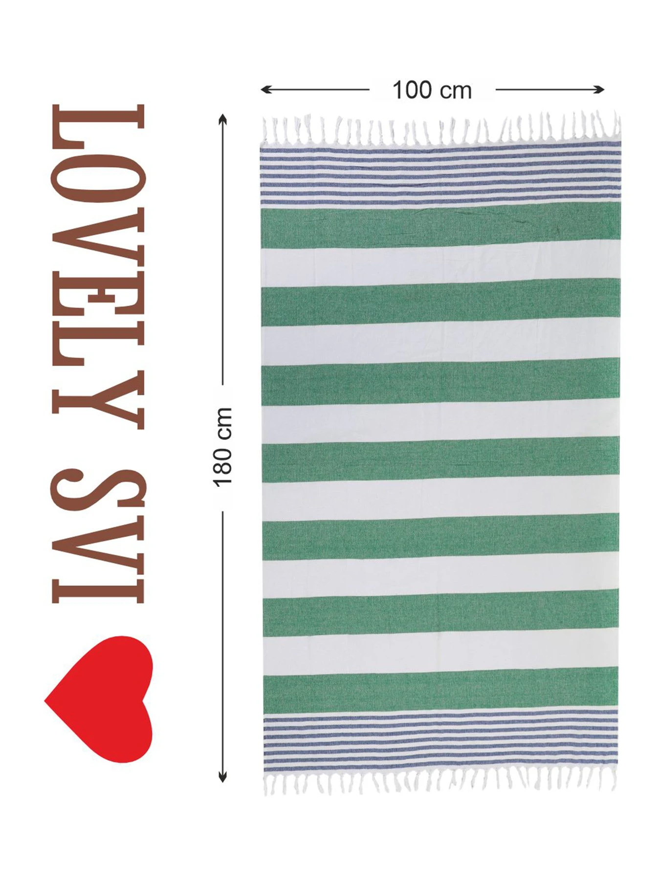 Полотенце пештемаль хлопковое для ванной, отелей, SPA, саун, бани - XХL  Green/Blue Stripes Lovely Svi  модель 6032025 Фото