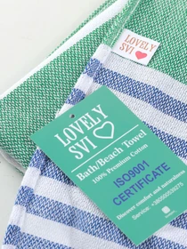 Полотенце пештемаль хлопковое для ванной, отелей, SPA, саун, бани - XХL  Green/Blue Stripes Lovely Svi  модель 6032025 Фото