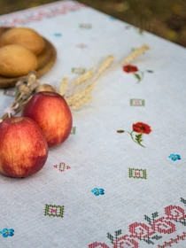 Скатерть хлопковая в этно стиле с украинскими маками Ecotton модель 19915 Фото