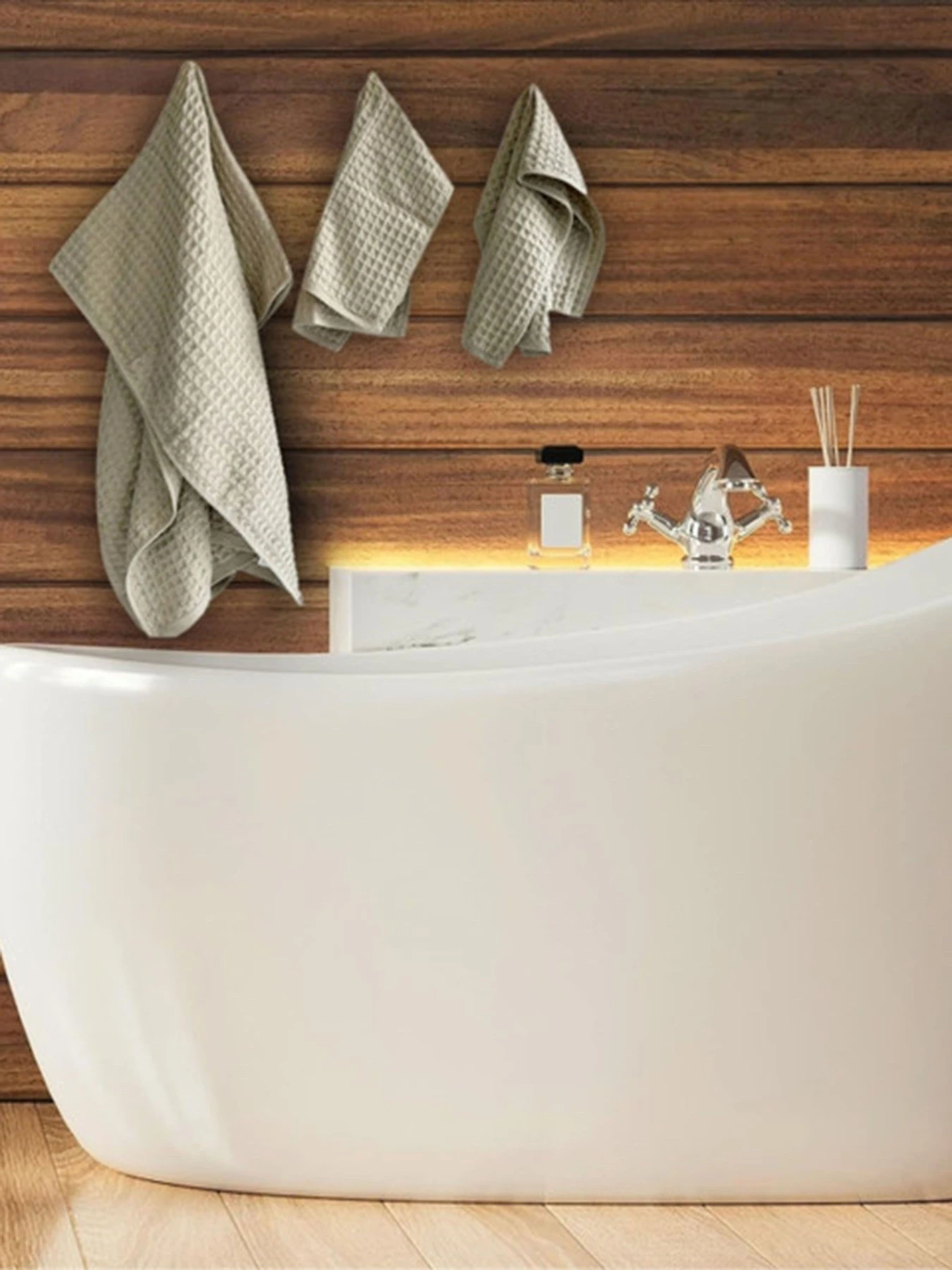 Набор 3 вафельных полотенца для ванной, отелей, SPA, саун, кухні -  Кофейный Lovely Svi  модель 110824 Фото