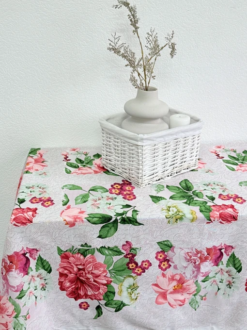 Скатертина бавовняна з першими весняними квітами Ecotton модель 23553 Фото