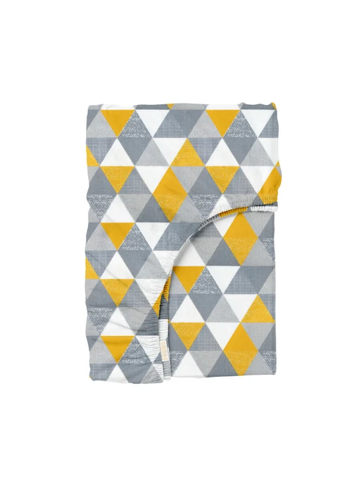 Простынь на резинке ранфорс TRIANGLES Cosas модель DeltaYellowGrey_120 Фото