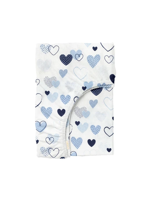 Простынь на резинке ранфорс LOVE Cosas модель LoveBlueWhite_120 Фото