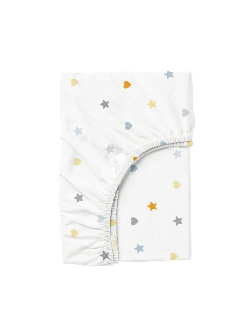 Простынь на резинке ранфорс LOVE Cosas модель LoveStarGreyYellow_120 Фото