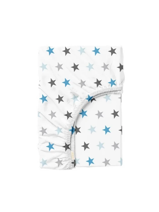 Простынь на резинке ранфорс BLUE STARFALL Cosas модель StarClGreyBlue_120x200x20 Фото