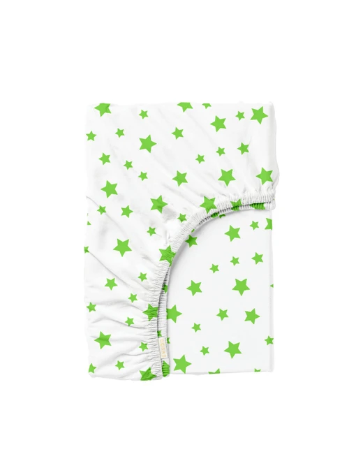 Простынь на резинке ранфорс GREEN STARS Cosas модель StarGreenWhite-3028_120 Фото