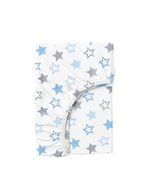 Простынь на резинке ранфорс STARS Cosas модель StarsClear_GreyBlue_180x200x20 Фото