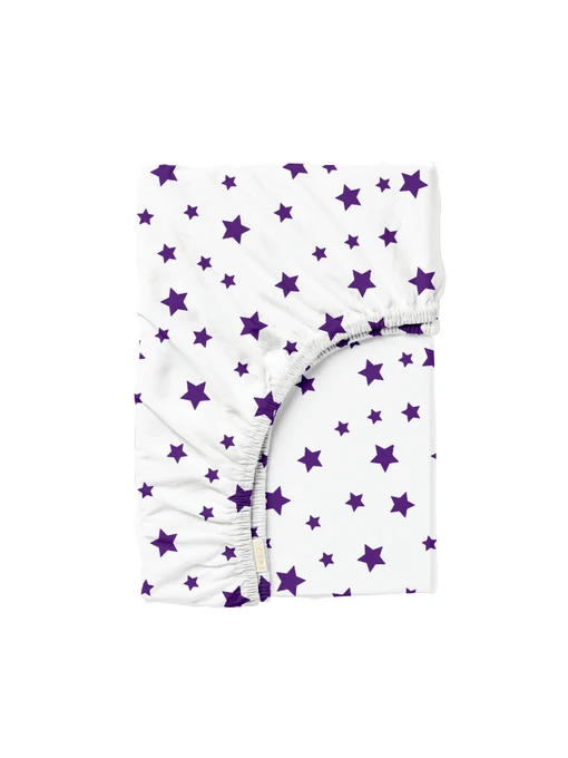 Простынь на резинке ранфорс PURPLE STARS Cosas модель StarVioletWhite-3011_120 Фото