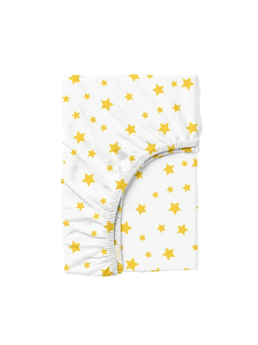 Простынь на резинке ранфорс YELLOW STARS Cosas модель StarYellowWhite-3054_120 Фото
