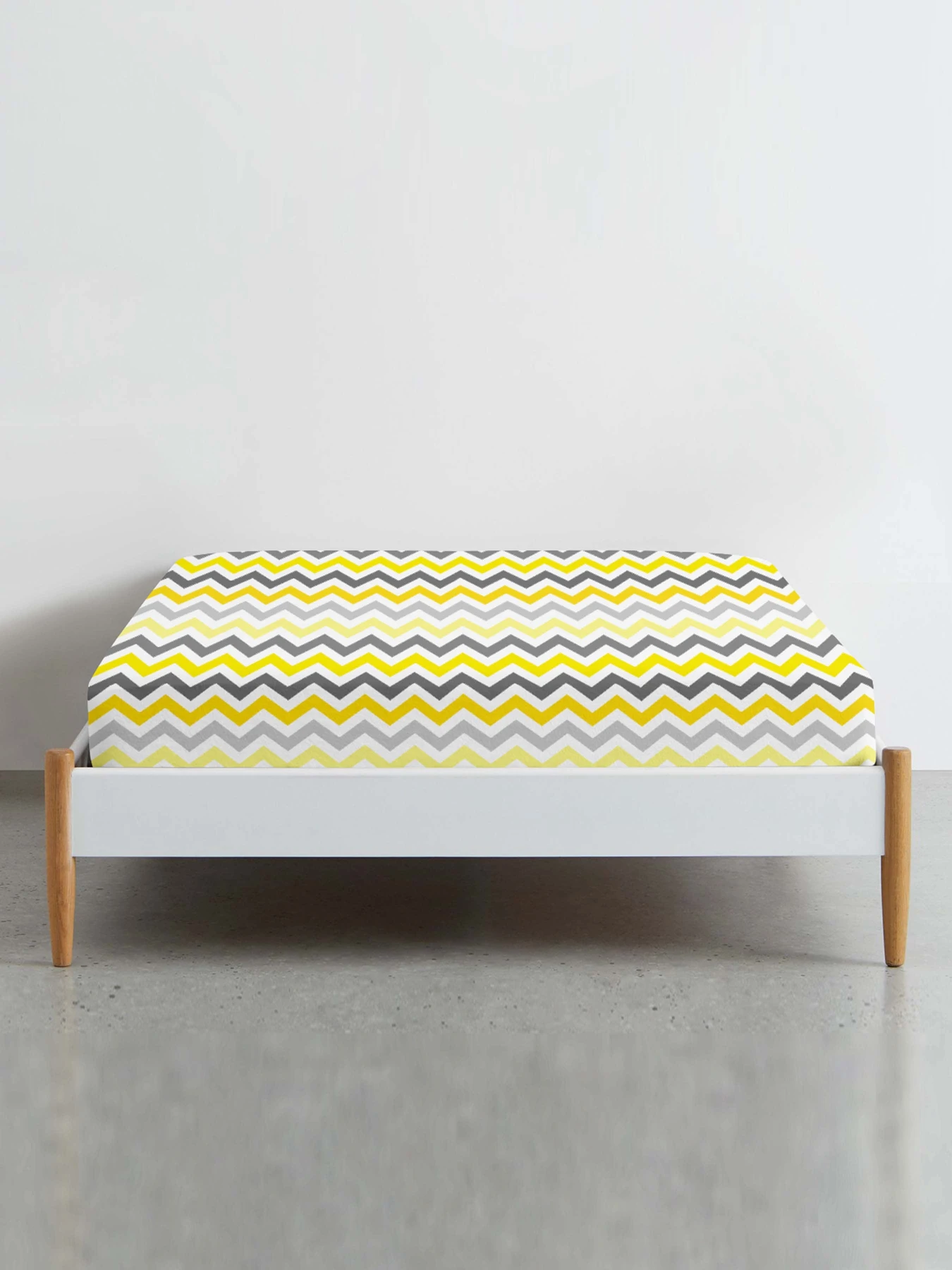Простынь на резинке ранфорс YELLOW ZIGZAG Cosas модель ZigYellowGrey_100x200x20 Фото