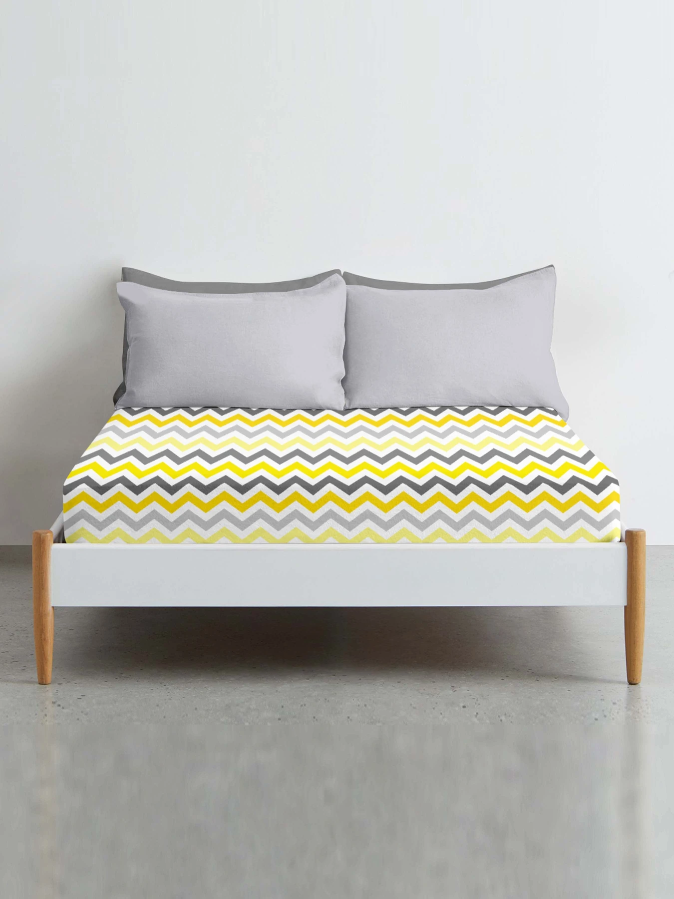 Простынь на резинке ранфорс YELLOW ZIGZAG Cosas модель ZigYellowGrey_100x200x20 Фото