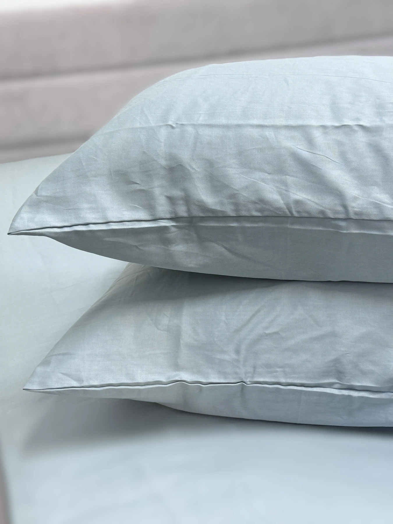 Комплект наволочок із сатину 2 шт. світло-блакитного кольору Aqua Grey Ecotton модель 24736 Фото
