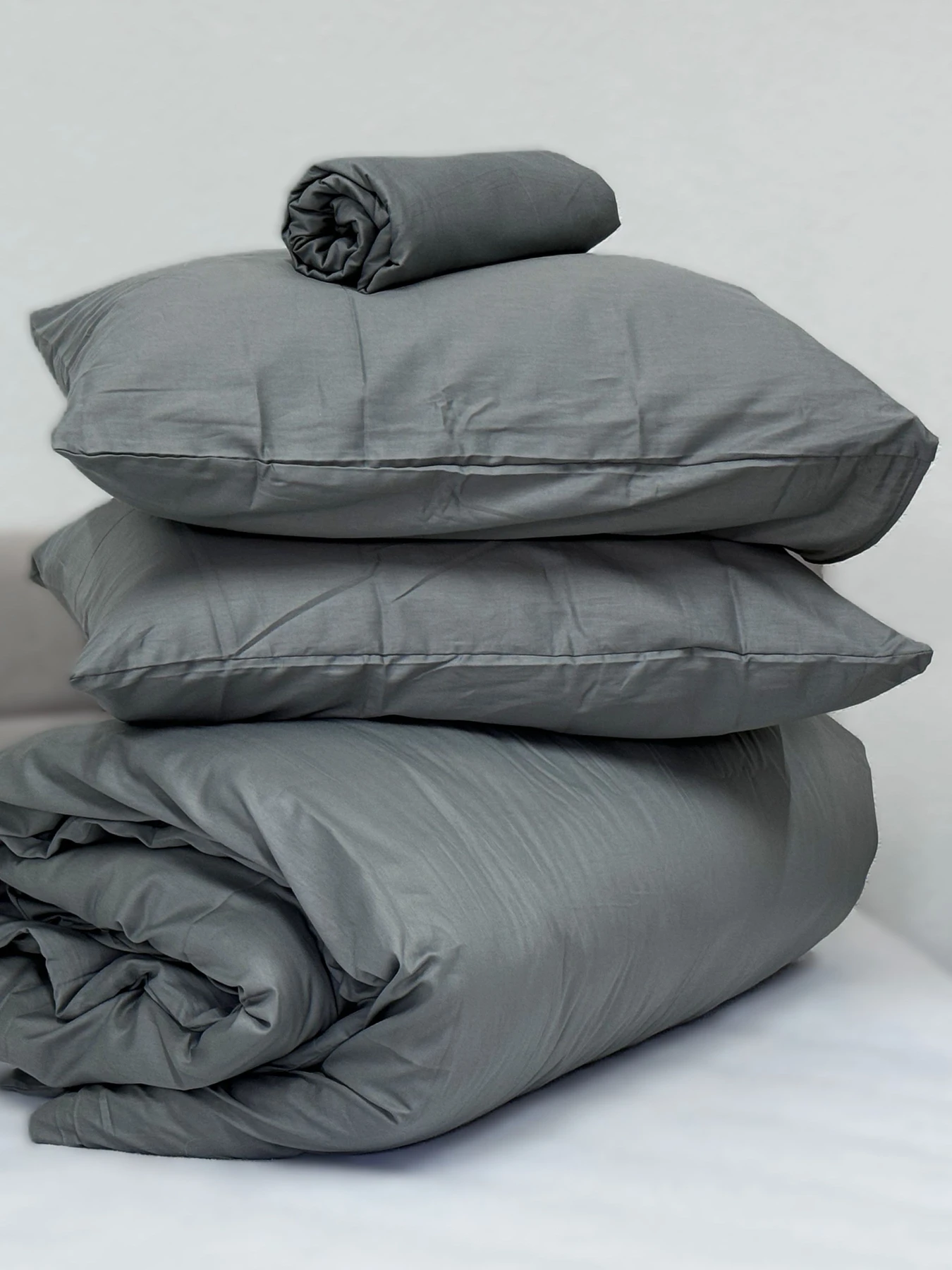 Комплект наволочок із сатину 2 шт. темно-сірого кольору Natural Grey Ecotton модель 24740 Фото