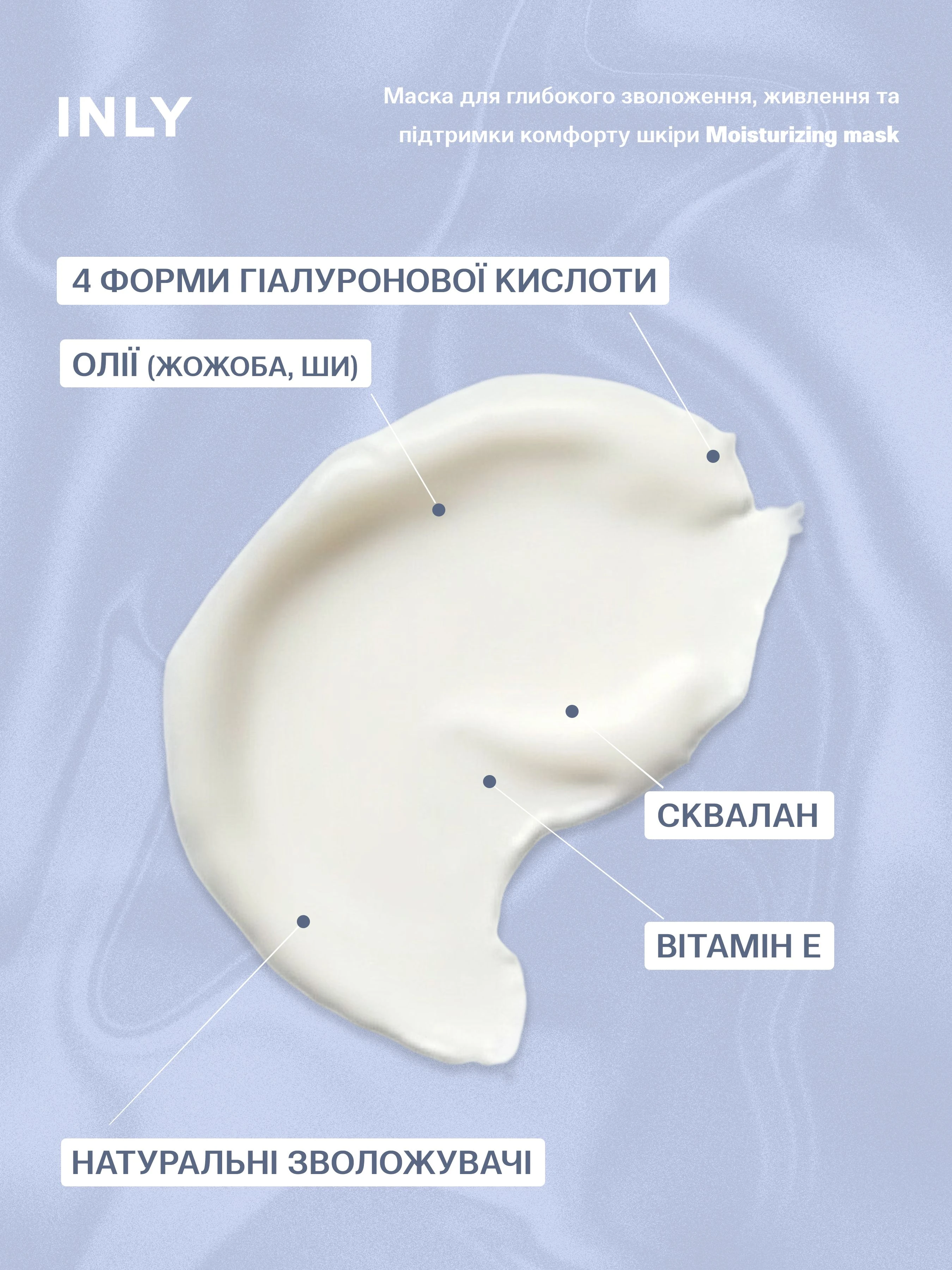 Moisturizing Mask Маска для глибокого зволоження, живлення та підтримки комфорту шкіри INLY фото 3
