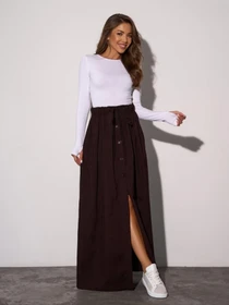 Юбки ISSA Plus модель 15285_темно_коричневый Фото