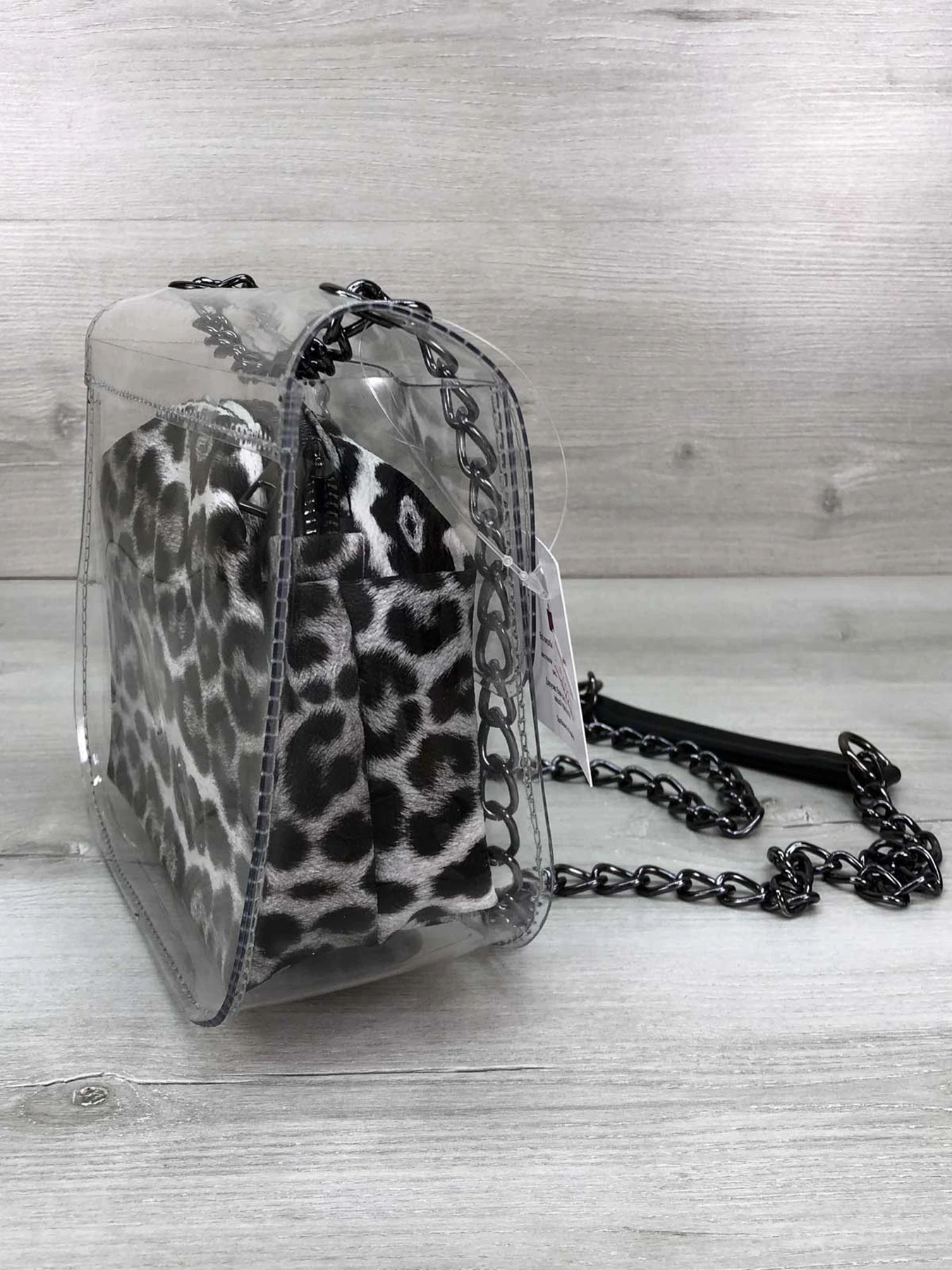 Сумки WeLassie модель sumka-selena-prozorij-kosmetichka-chorno-blij-leopard Фото