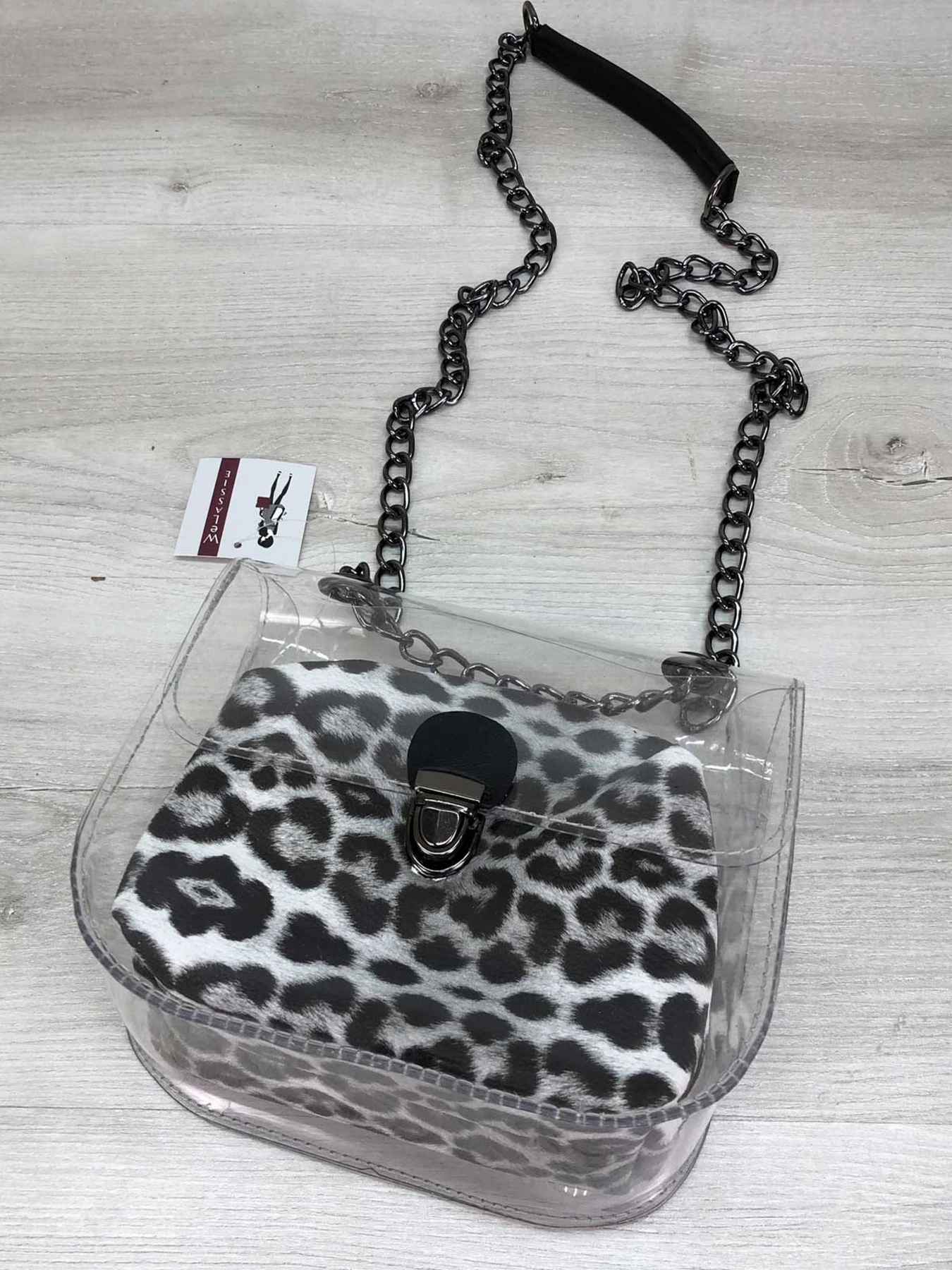 Сумки WeLassie модель sumka-selena-prozorij-kosmetichka-chorno-blij-leopard Фото