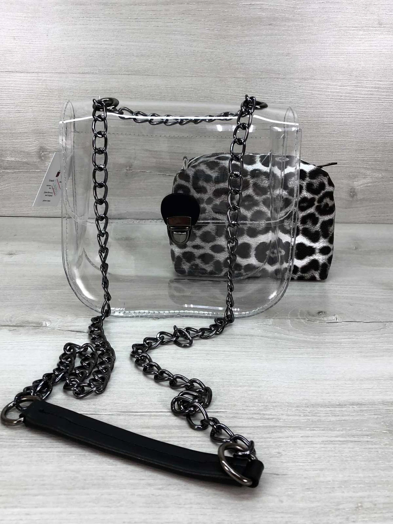 Сумки WeLassie модель sumka-selena-prozorij-kosmetichka-chorno-blij-leopard Фото