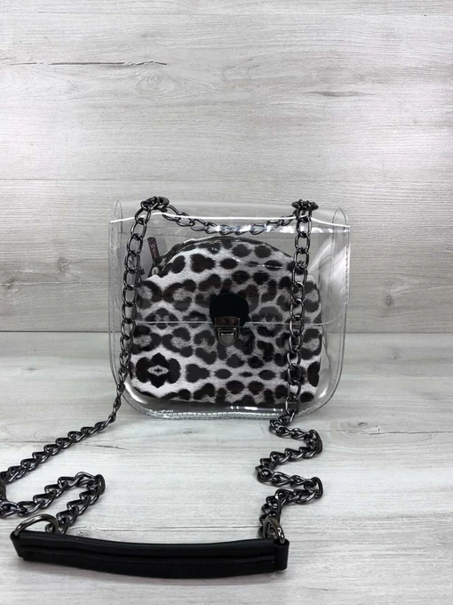 Сумки WeLassie модель sumka-selena-prozorij-kosmetichka-chorno-blij-leopard Фото