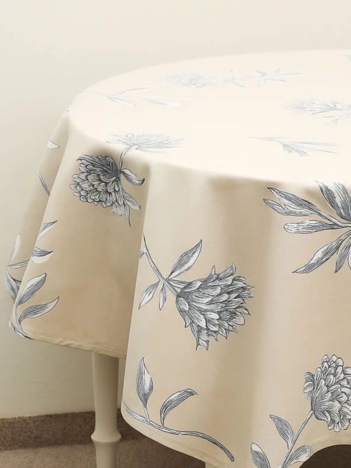 Скатертина кругла "Тоскана" з натуральної бавовни бежева MBM HOME модель KT-20 BEIGE/PRINT Фото