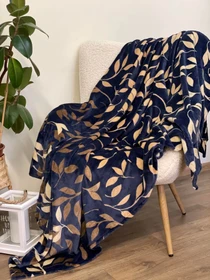 Покривало Well Soft темно-синього кольору з листочками Ecotton модель 23479 Фото